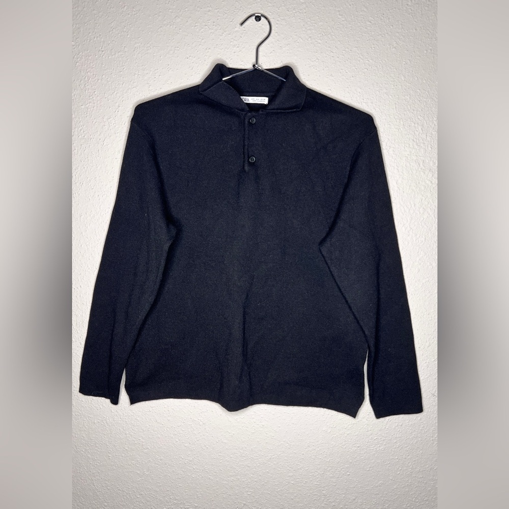 Zara Men's Black Soft Knit Polo Shirt - Picture 1 of 5